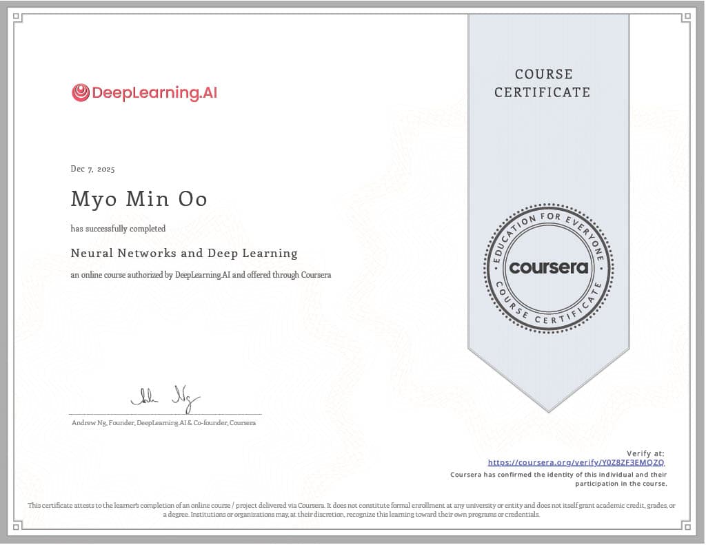 Neural Networks and Deep Learning certificate